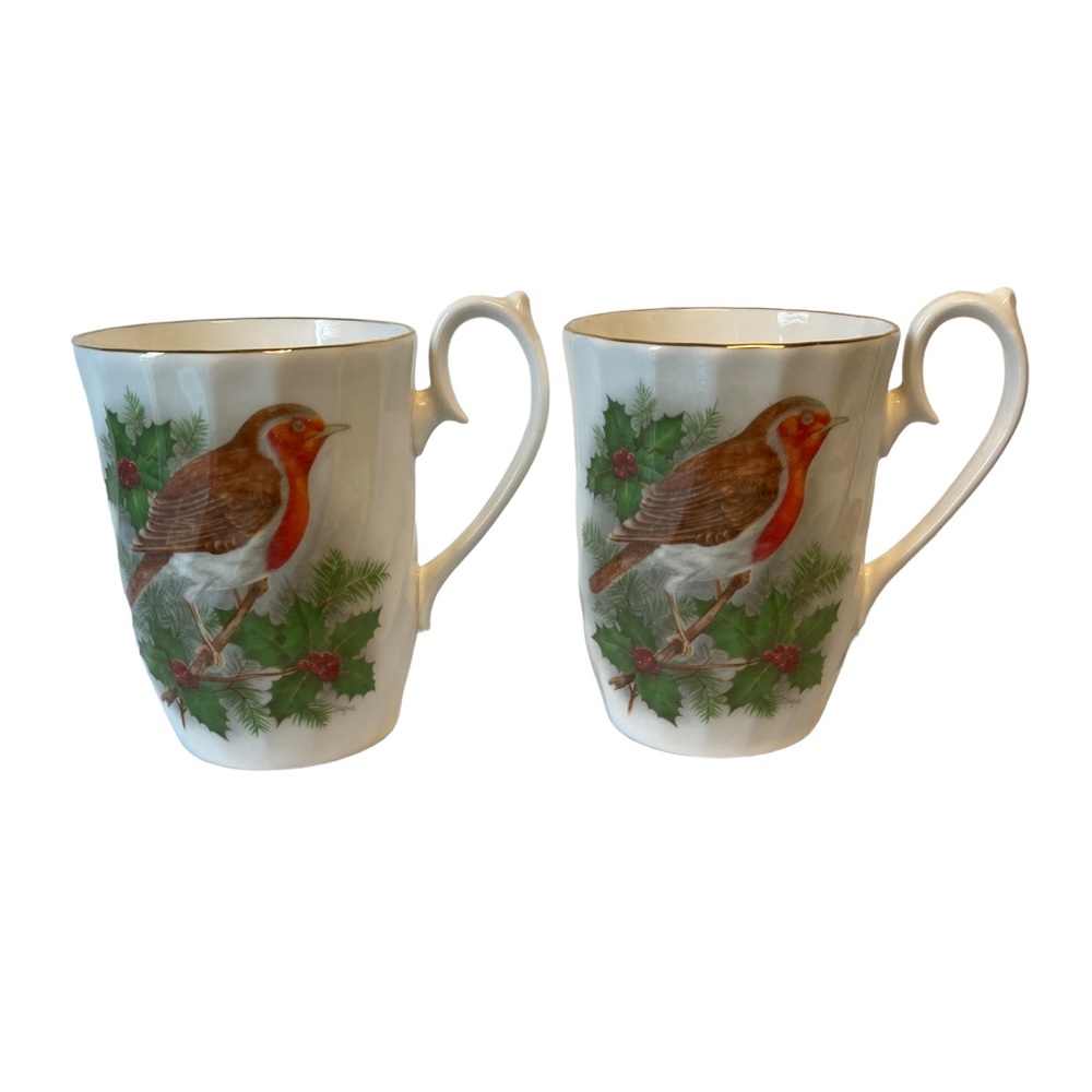 Set of 2 - Royal Sutherland HM Bird Holly Fine Bone China Coffee Tea Cup Mug